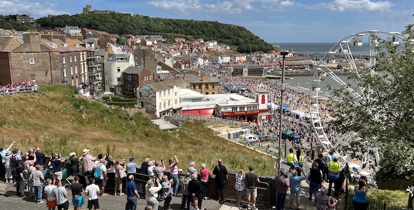 A view of South Bay in Scarborough packed with people
